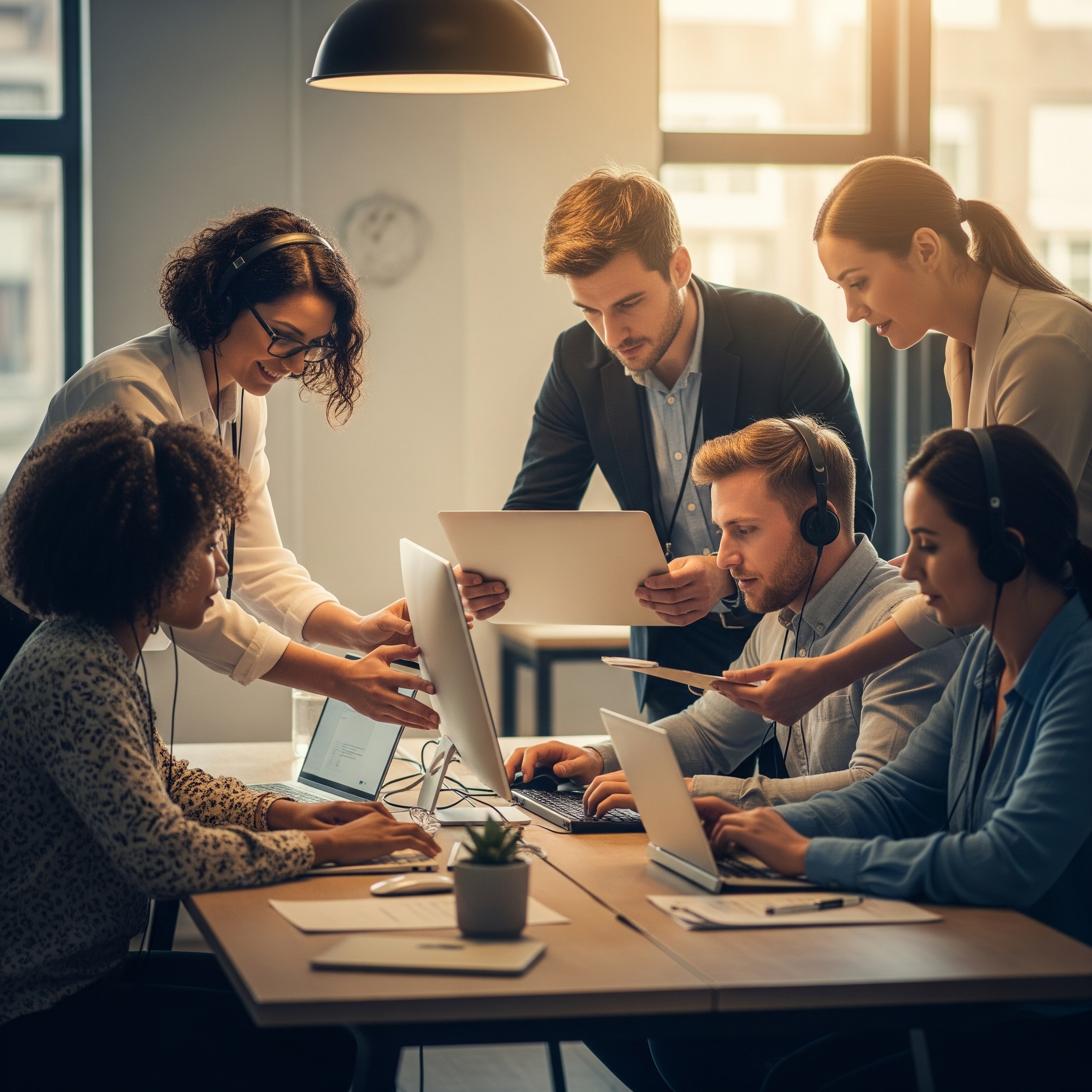 A professional handshake in a modern office setting.